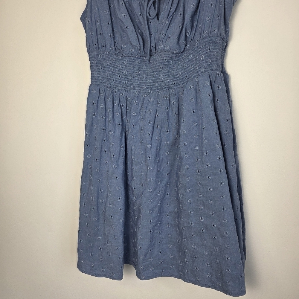 Old Navy Blue Embroidered Eyelet Waist-Defined Smocked Mini Dress - Picture 7 of 10